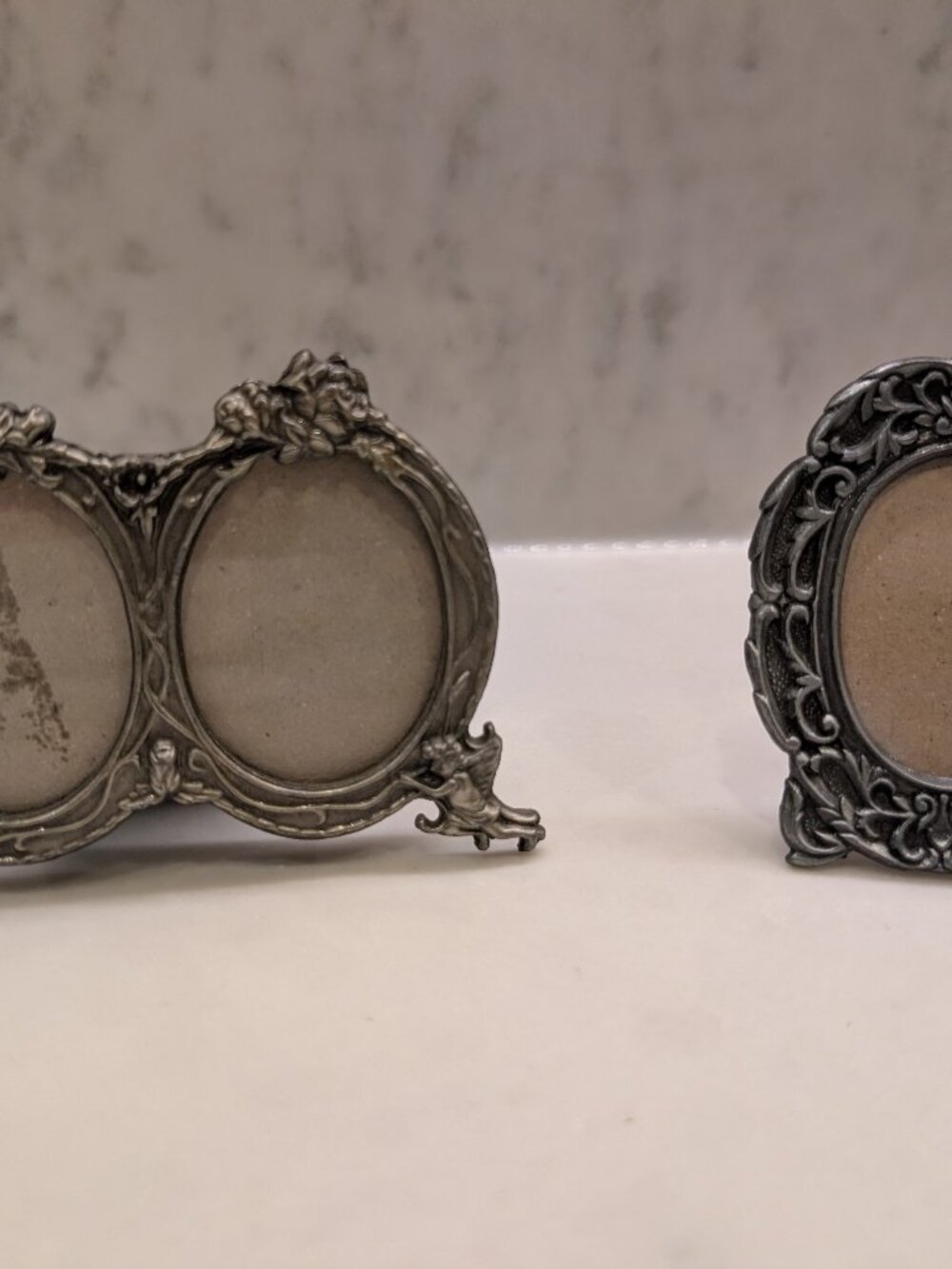 Vintage Pewter Cherub Oval Mini Photo Frames